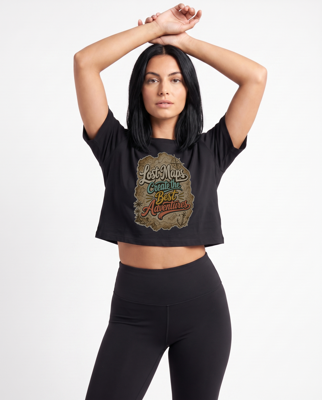 Lost Maps Create The Best Adventures Crop Top mockup 1