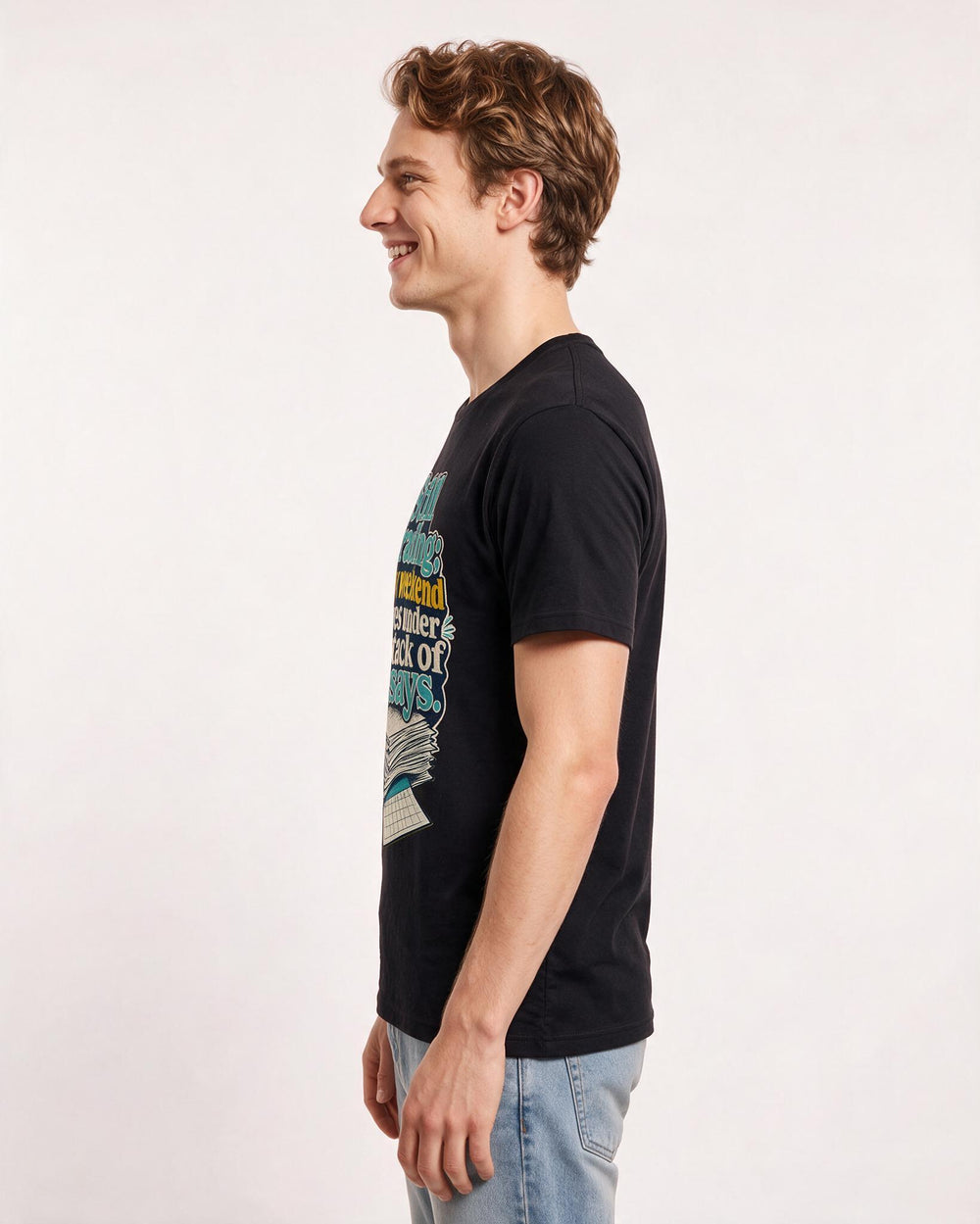 Funny Teacher Men's Black T-Shirt – Still grading; my weekend lives under a product image 2