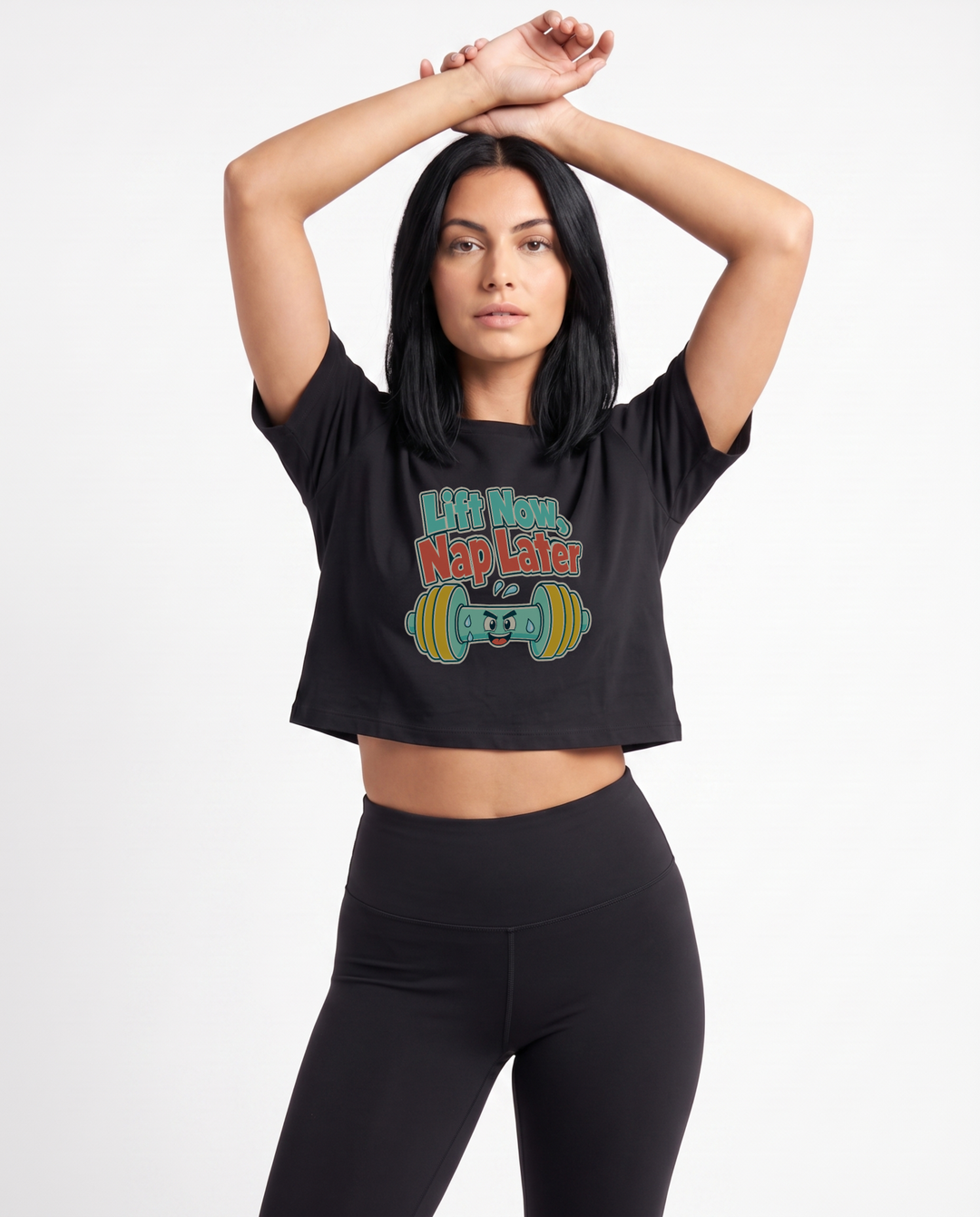 Lift Now, Nap Later Crop Top mockup 1