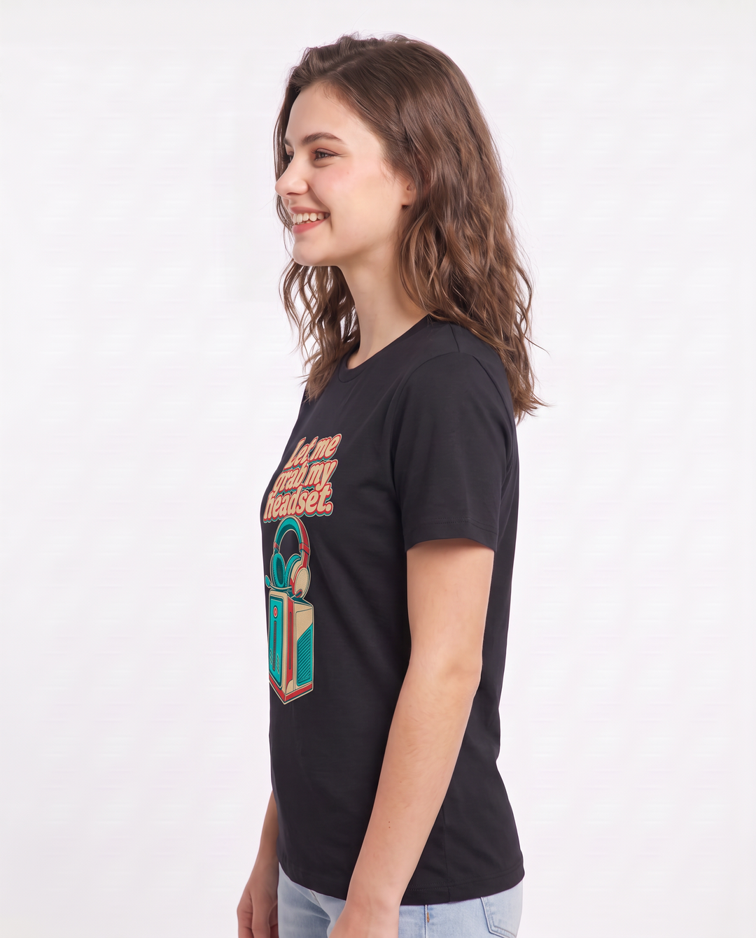 Let me grab my headset. - Women's Black T-Shirt product image 3