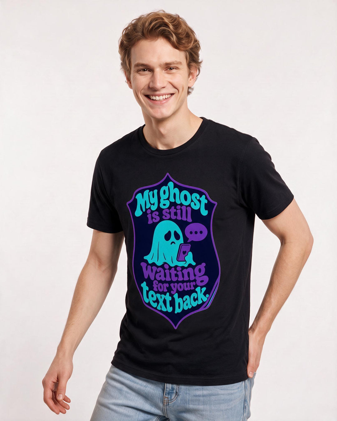 Halloween Men's Black T-Shirt - My ghost is still waiting for your product image 3