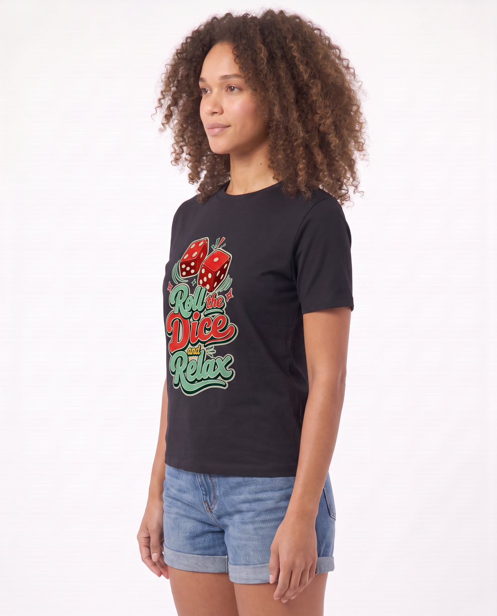 Roll The Dice And Relax Black T-Shirt mockup 2