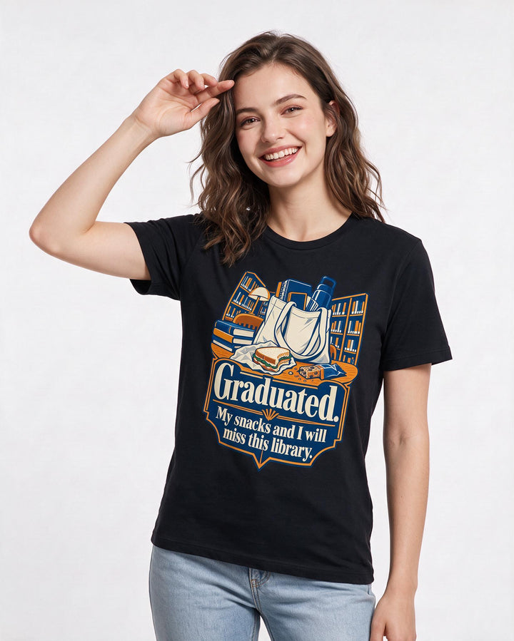 Graduation Black T-Shirt for Women – Everyday Expression Graphic Tee product image 1