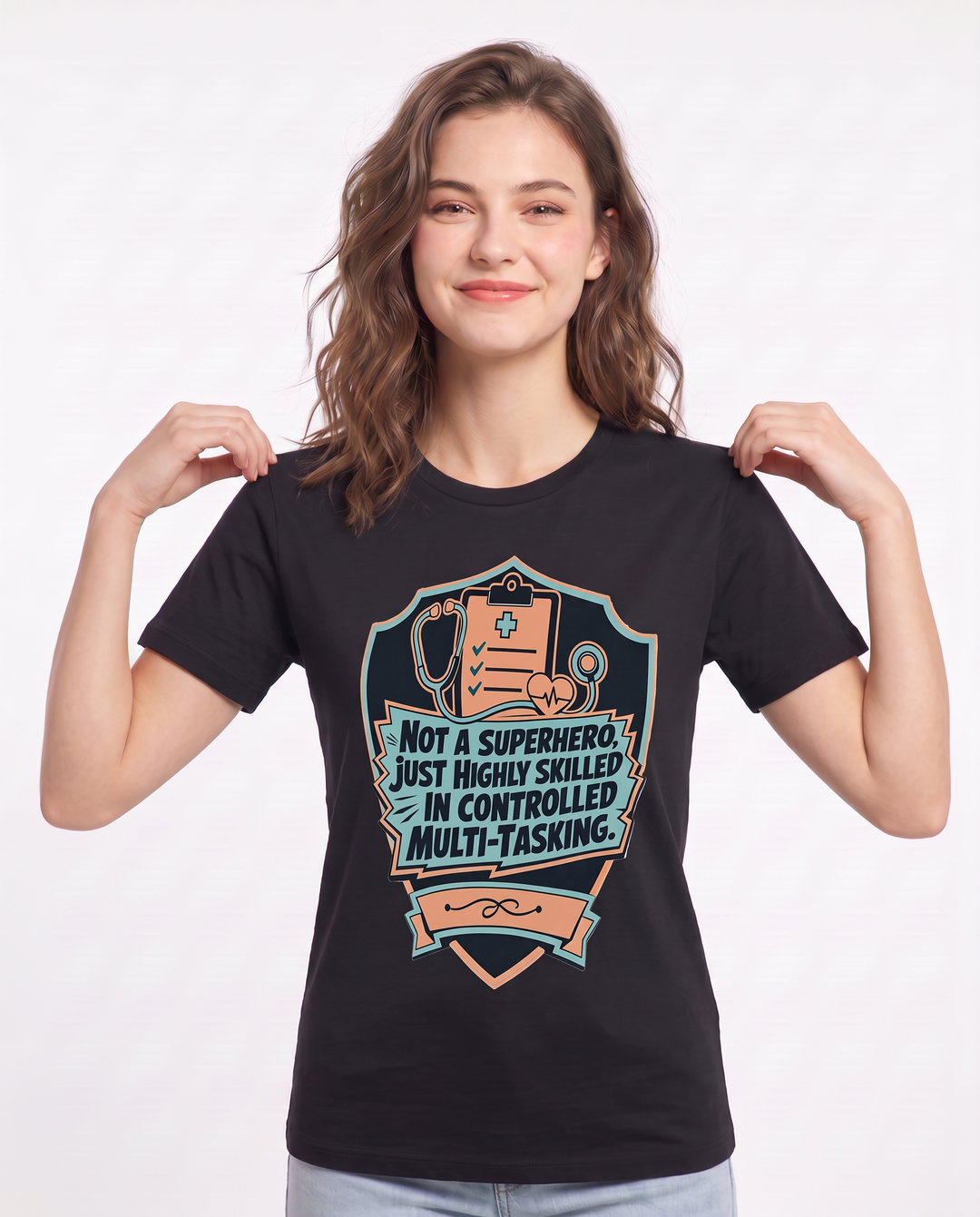 Nurse Gift Women's Black T-Shirt - Not a superhero, just highly product image 3