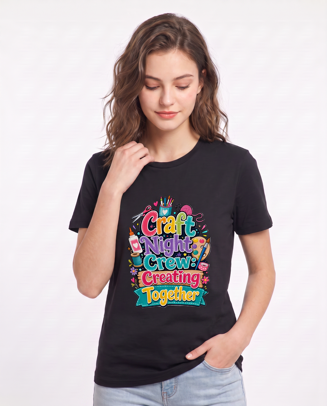Craft Night Crew: Creating Together Women's Black T-Shirt product image 1