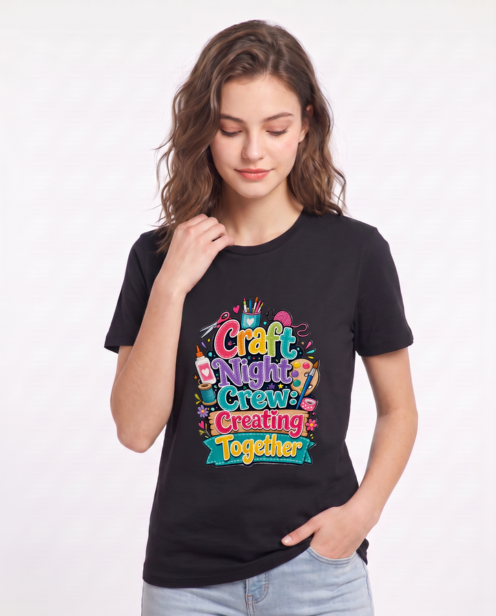 Craft Night Crew: Creating Together Women's Black T-Shirt product image 1