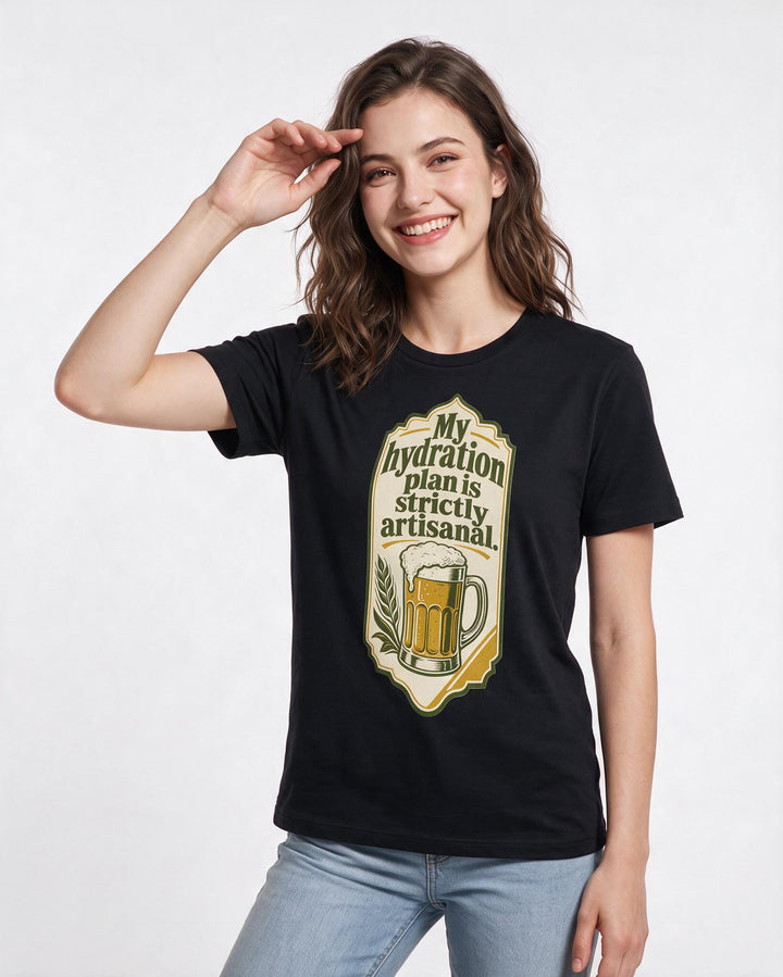 Funny Beer Women's Black T-Shirt - My hydration plan is strictly product image 3