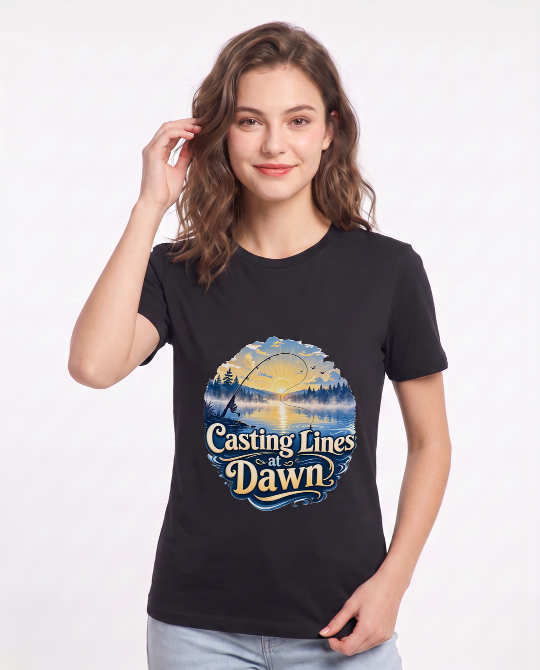 Casting Lines at Dawn Women's Black T-Shirt product image 1