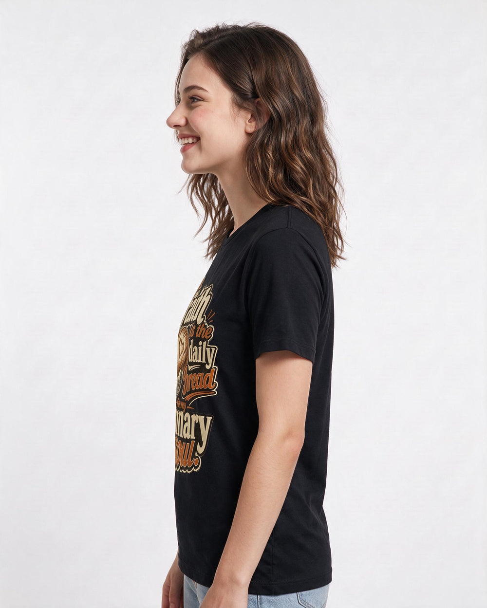 Christian Faith Women's Black T-Shirt – My faith is the daily bread for my ordinary soul. product image 2