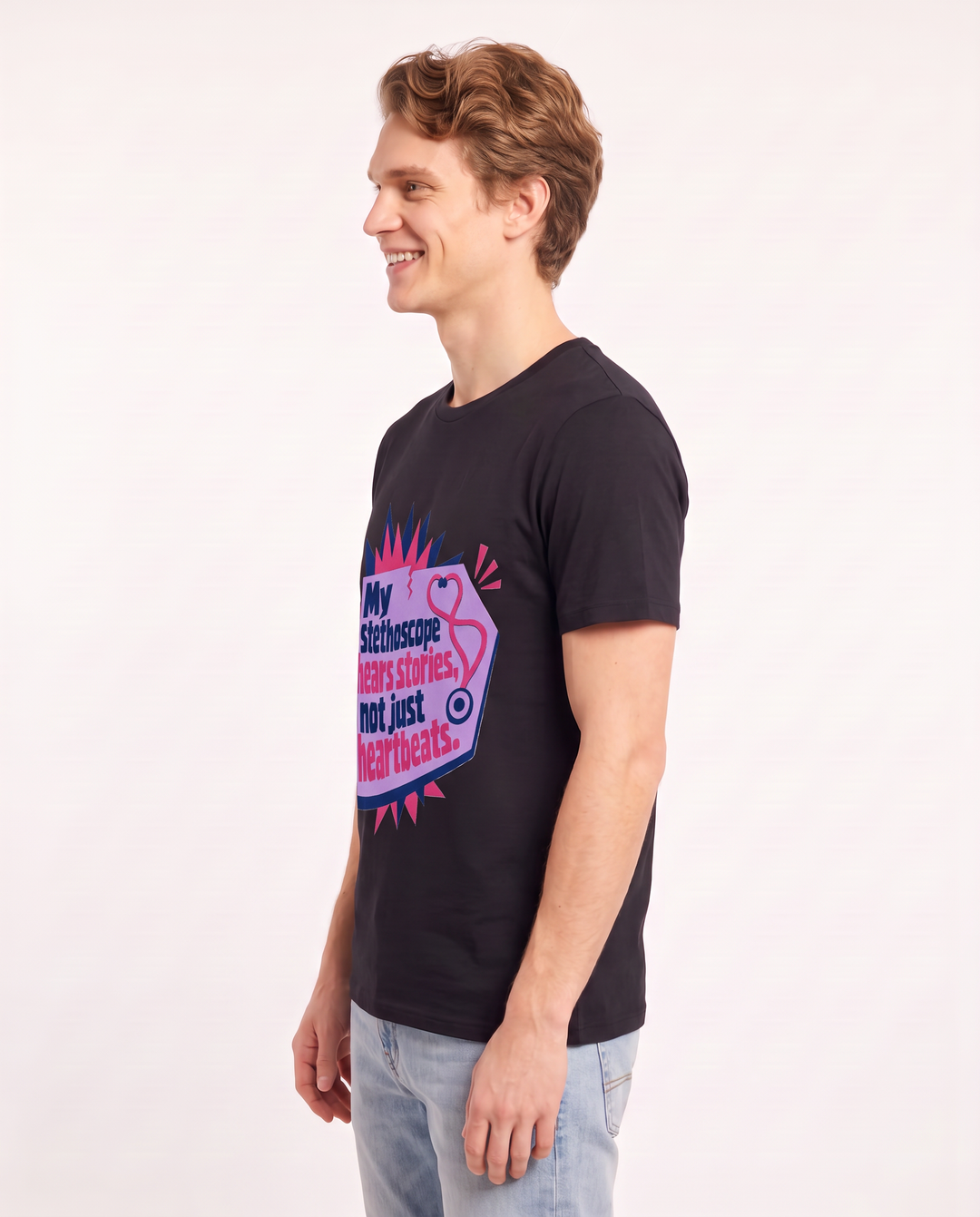 Nurse Gift Men's Black T-Shirt - My stethoscope hears stories, not product image 2