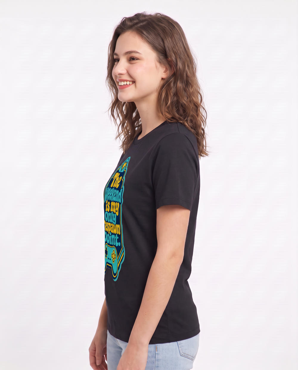 Gaming Women's Black T-Shirt - The weekend is my only respawn point. product image 2
