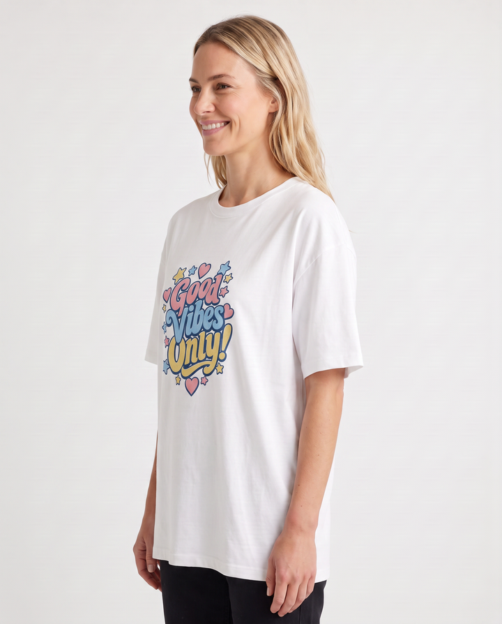 Good Vibes Only! White T-Shirt mockup 2