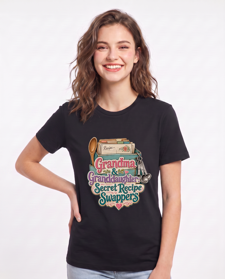 Grandma & Granddaughter: Secret Recipe Swappers Women's Black T-Shirt product image 1