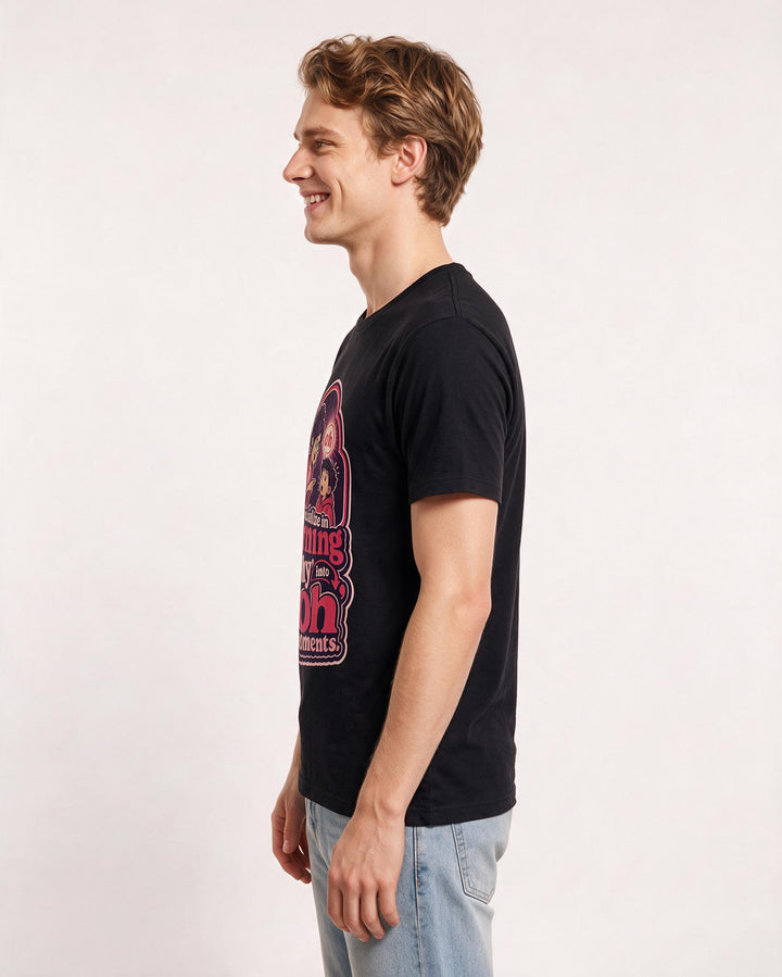 Funny Teacher Men's Black T-Shirt – I specialize in turning 'why' into 'oh' moments. product image 2