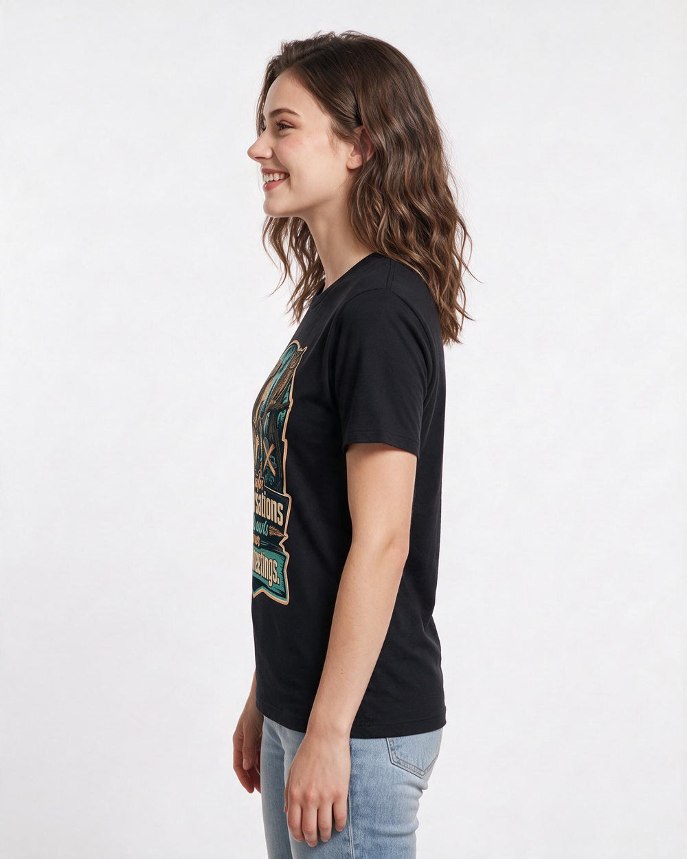 Funny Hunting Women's Black T-Shirt – I prefer conversations with owls over product image 2