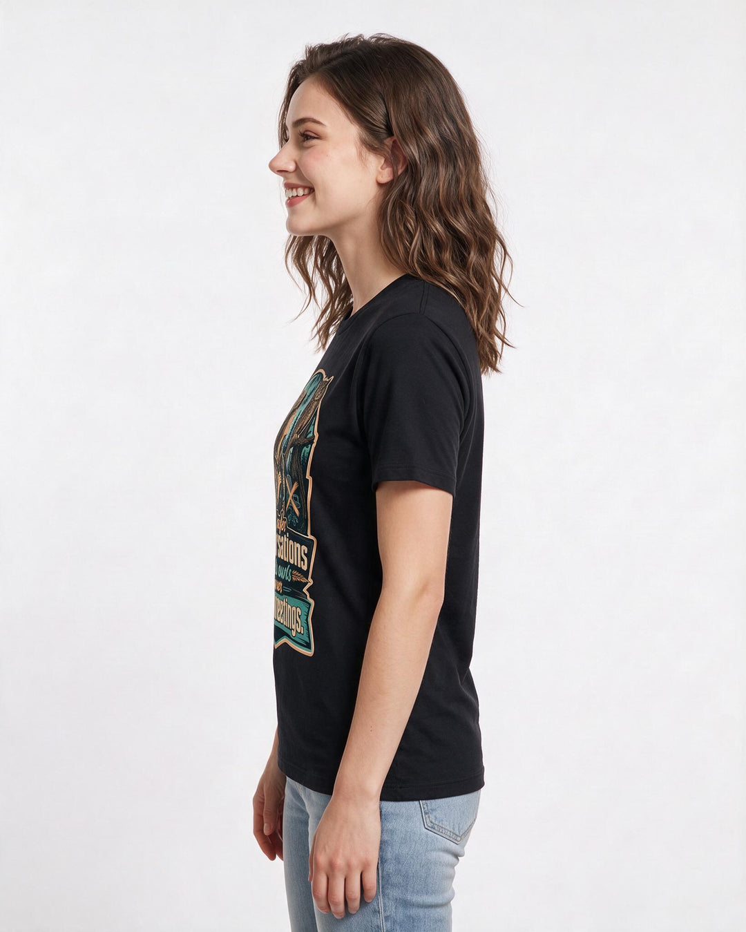 Funny Hunting Women's Black T-Shirt – I prefer conversations with owls over product image 2