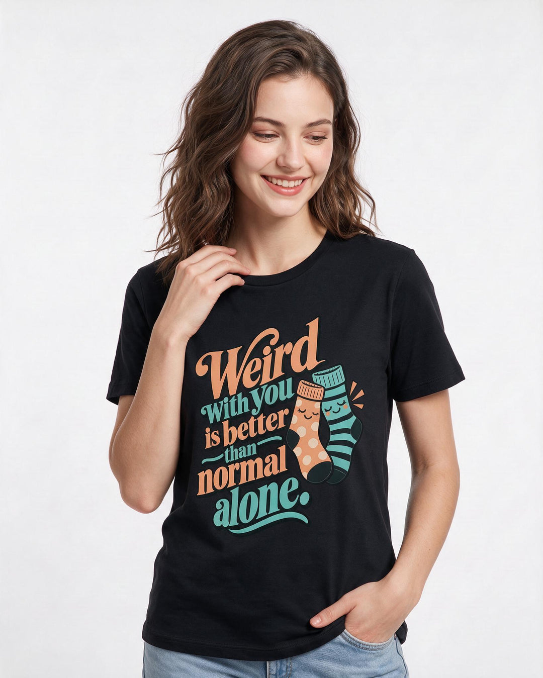 Couples Black T-Shirt for Women – Everyday Expression Graphic Tee product image 1