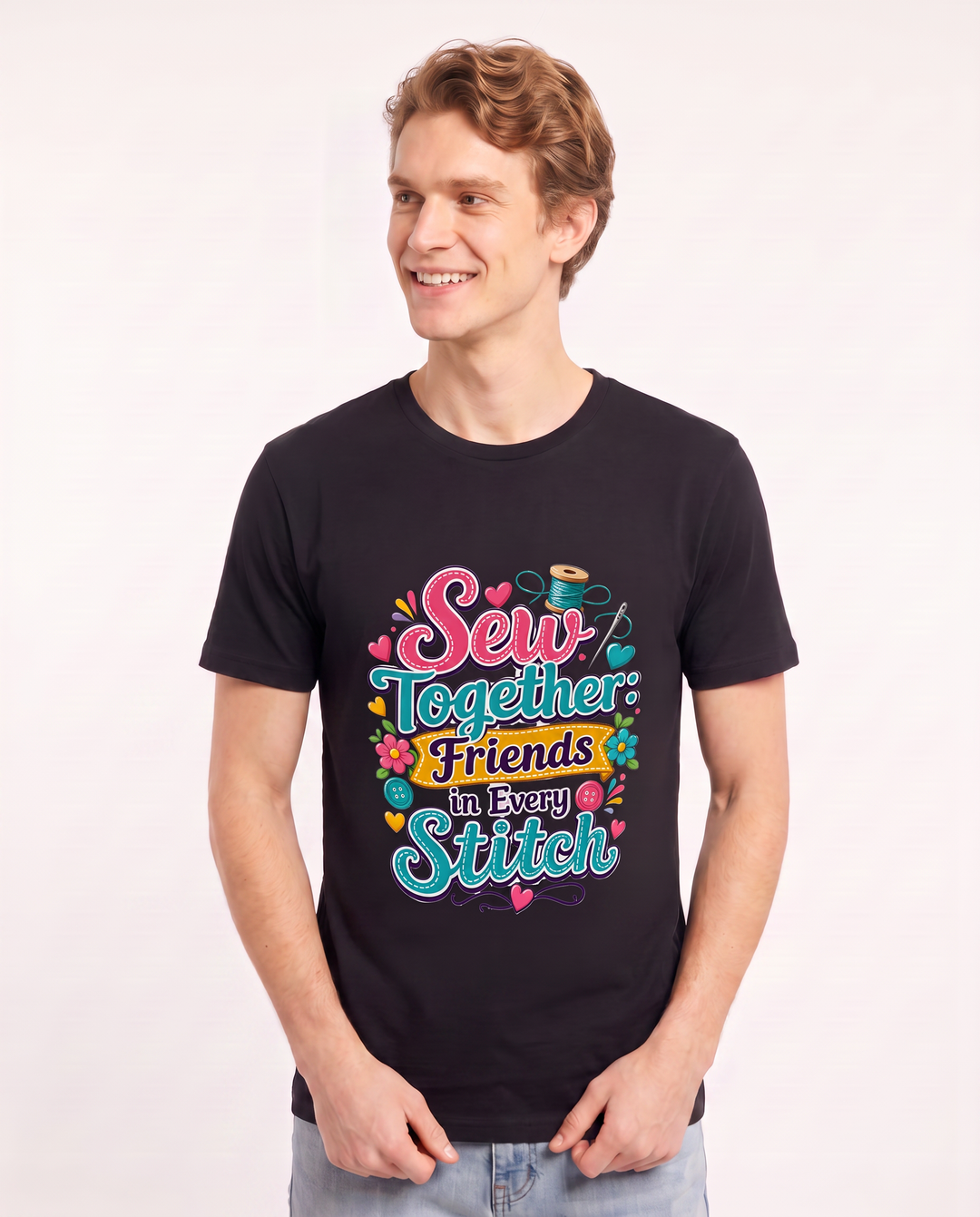 Sew Together: Friends in Every Stitch Men's Black T-Shirt product image 1