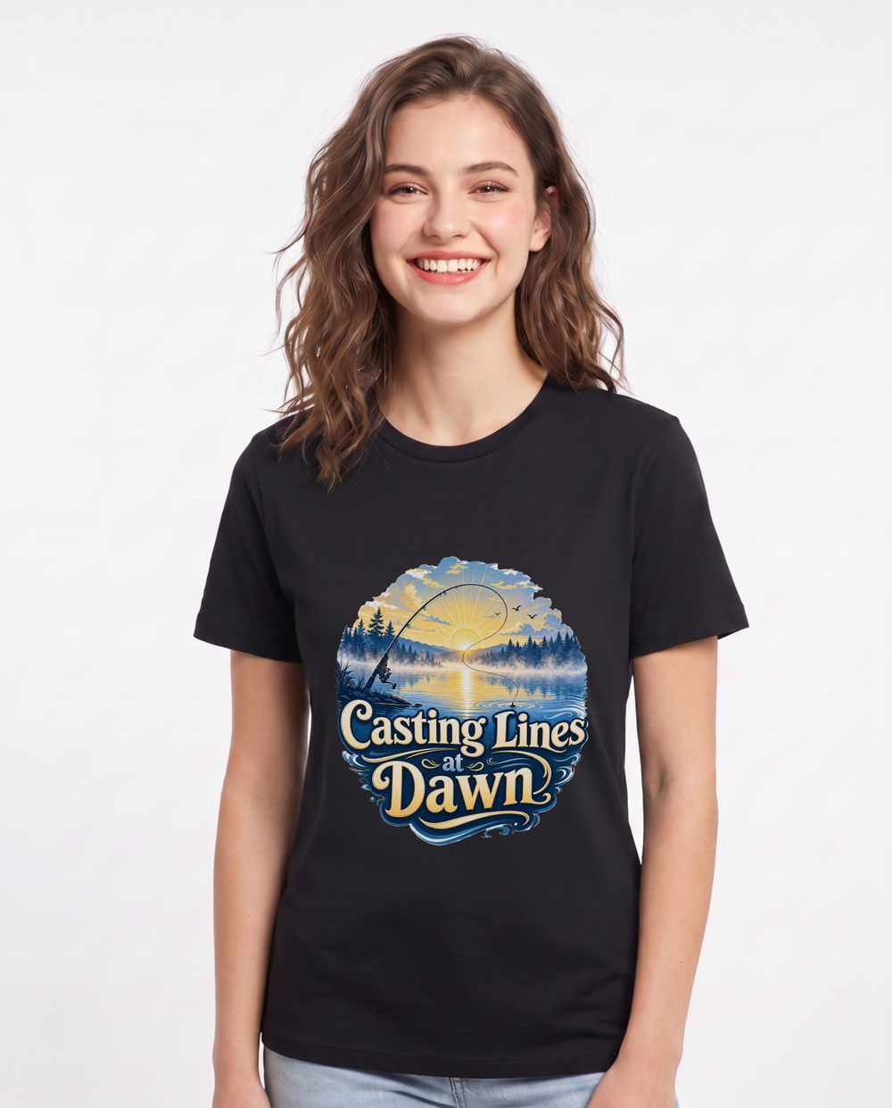 Casting Lines at Dawn Women's Black T-Shirt product image 2