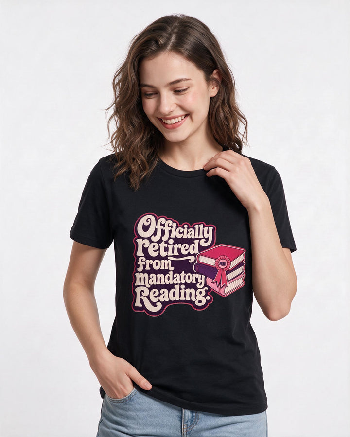Graduation Women's Black T-Shirt – Officially retired from mandatory reading. product image 3