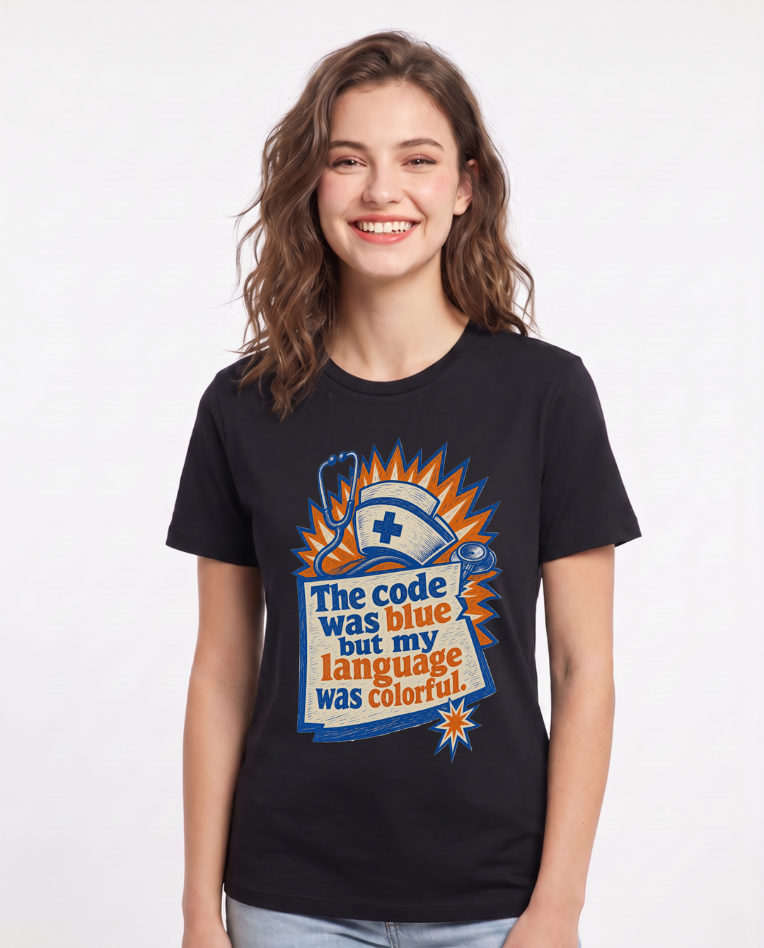 Nurse Gift Women's Black T-Shirt - The code was blue but my language product image 1
