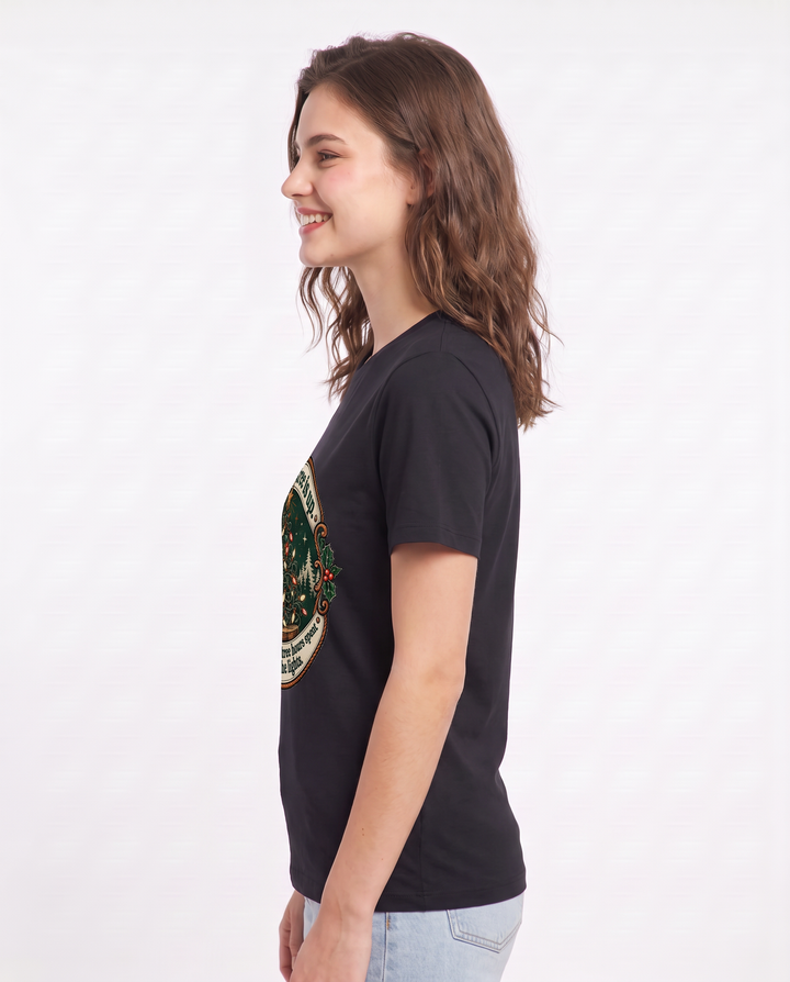 Yes, the tree is up. No, I'm not over the three hours spent untangling the lights. Women's Black T-Shirt product image 3