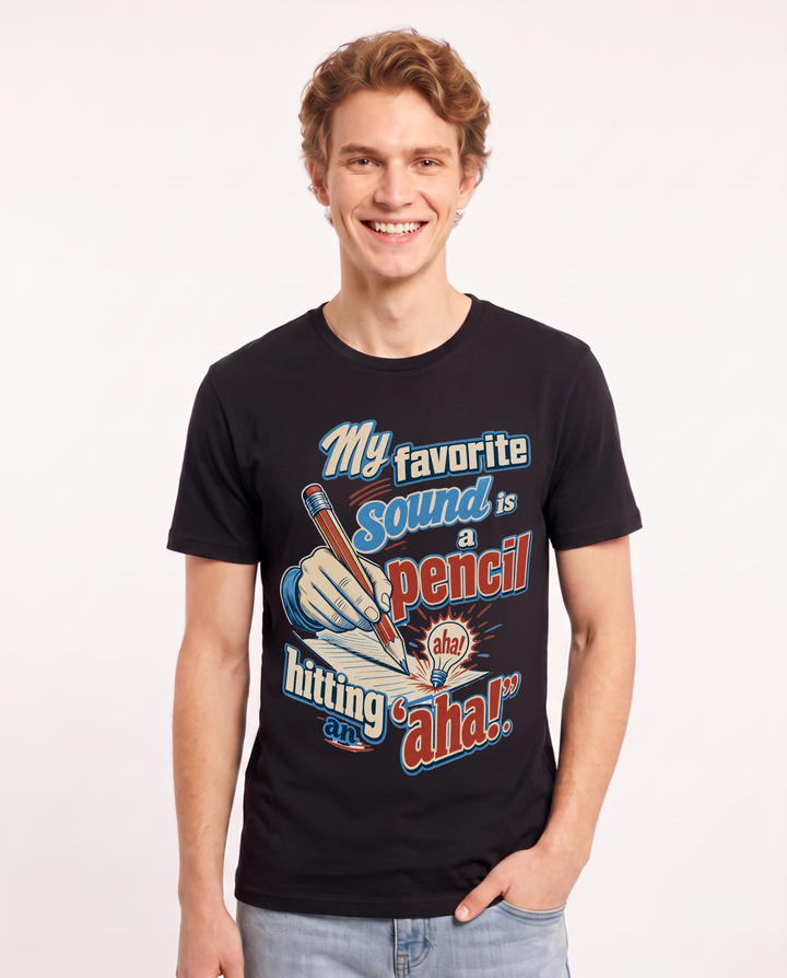 Teacher Men's Black T-Shirt – My favorite sound is a pencil hitting an 'aha!' product image 1