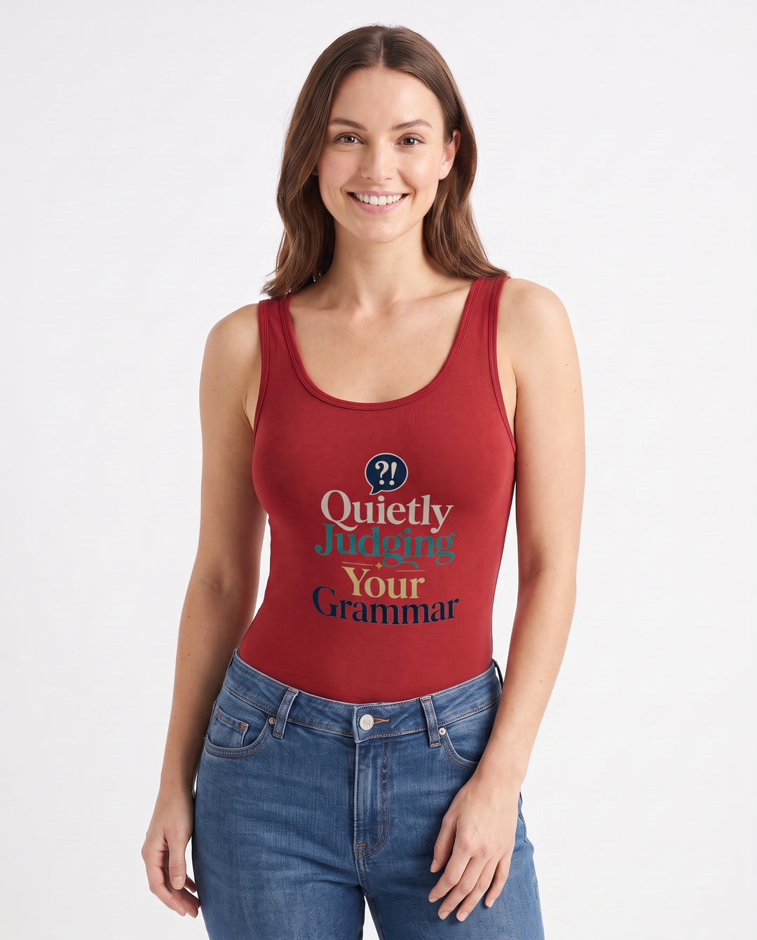 Quietly Judging Your Grammar Sleeveless Tank Bodysuit mockup 3