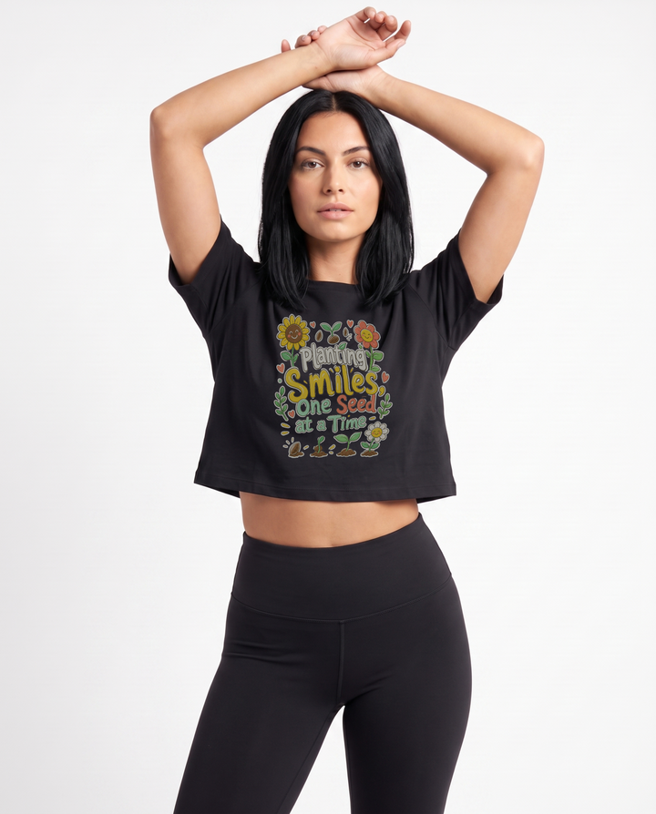 Planting Smiles, One Seed At A Time Crop Top mockup 1