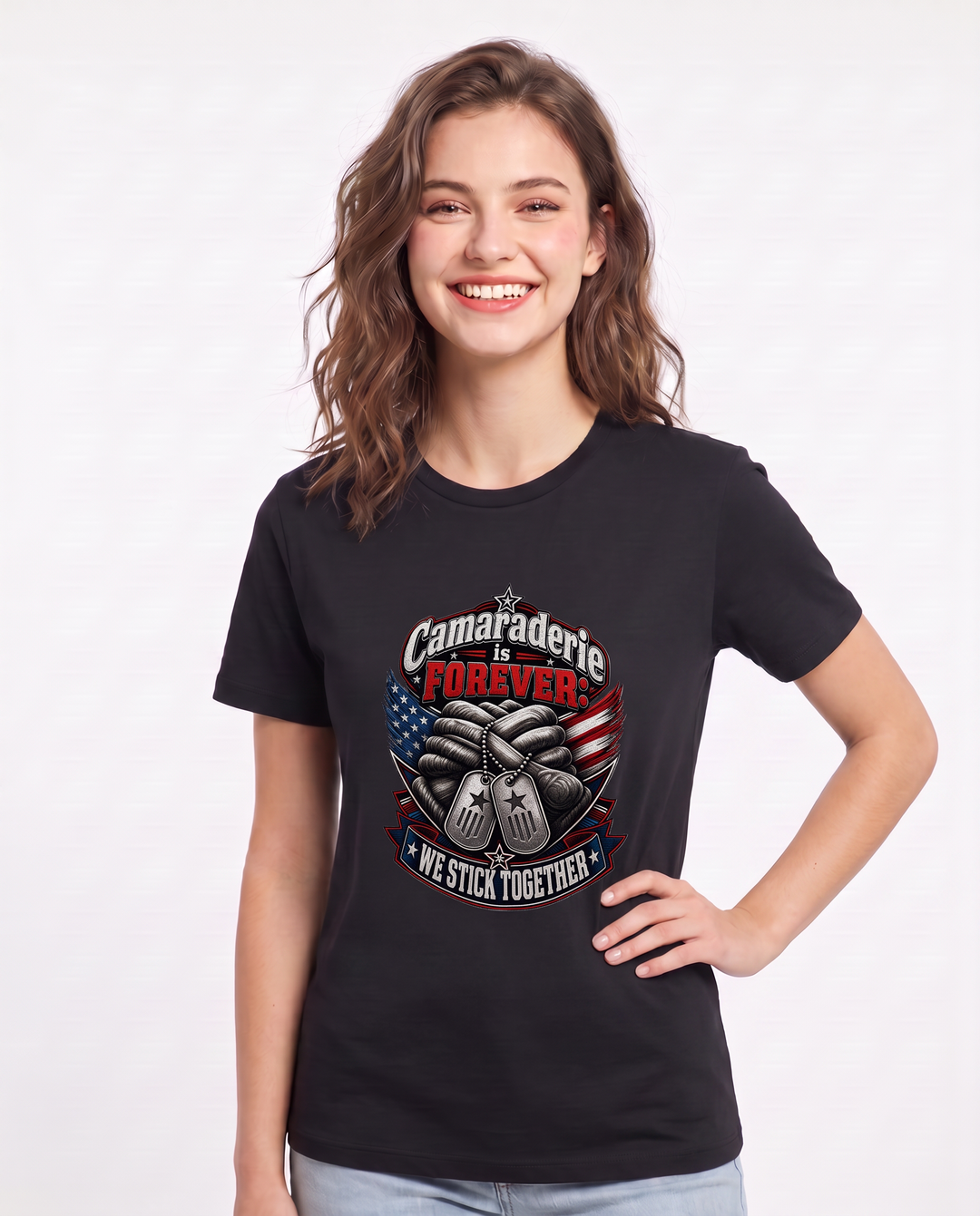 Camaraderie is Forever: We Stick Together Women's Black T-Shirt product image 1