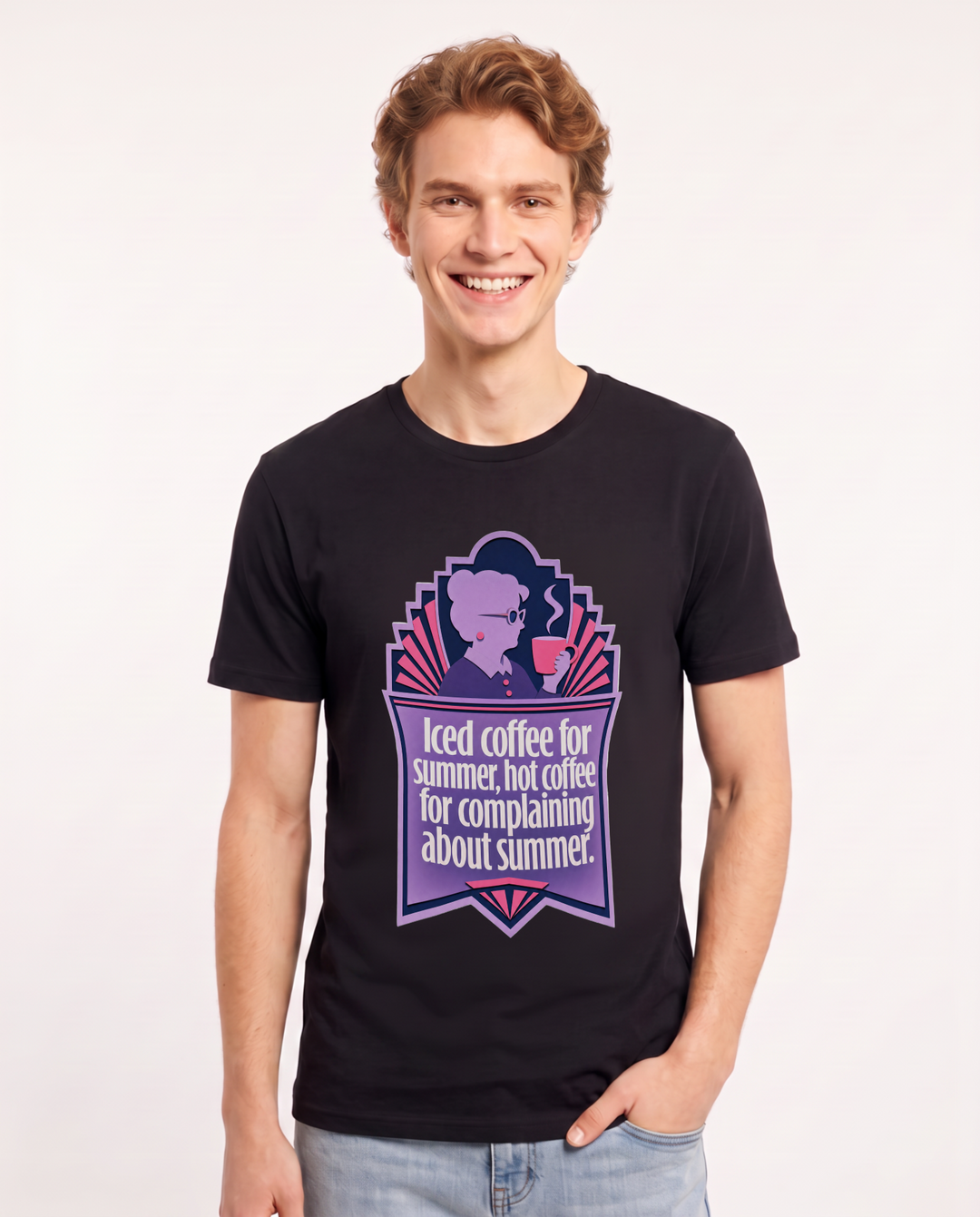 Graphic Men's Black T-Shirt - Iced coffee for summer, hot coffee for product image 1
