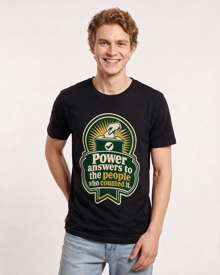 Graphic Men's Black T-Shirt - Power answers to the people who counted product image 3