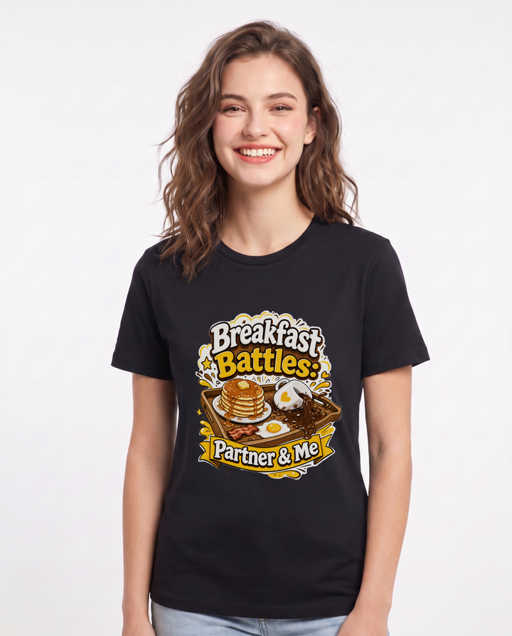 Breakfast Battles: Partner & Me Women's Black T-Shirt product image 2