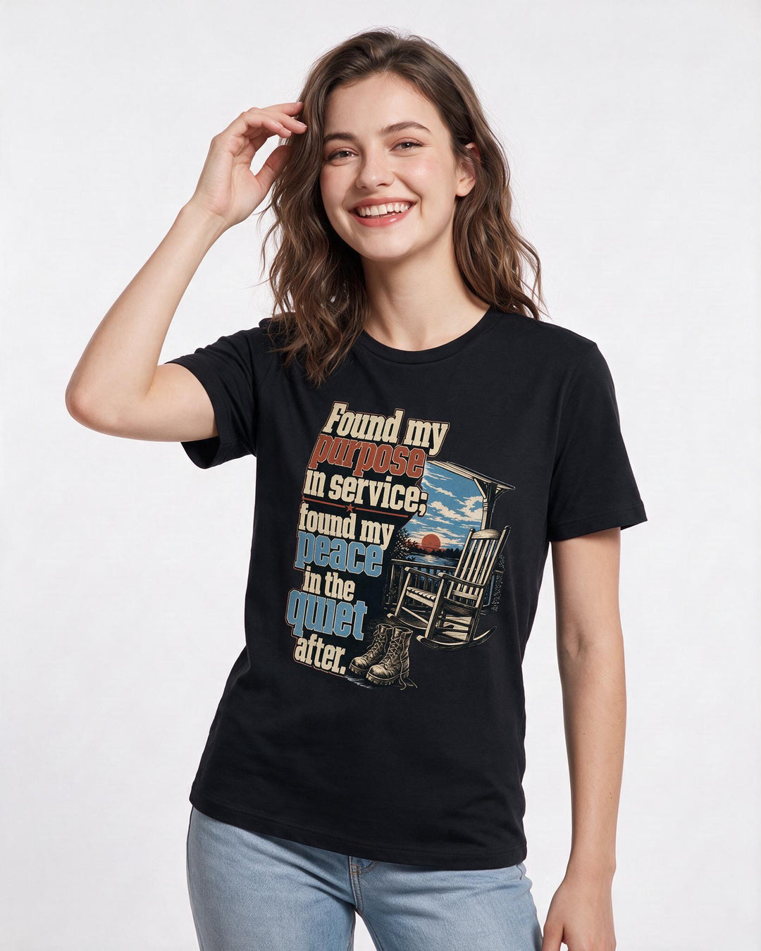 Veteran Women's Black T-Shirt – Found my purpose in service; found my peace in the quiet after. product image 3
