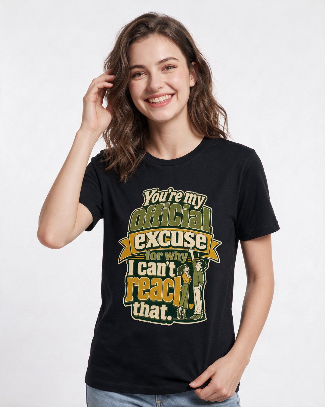 Funny Couples Women's Black T-Shirt – You're my official excuse for why I can't reach that. product image 3