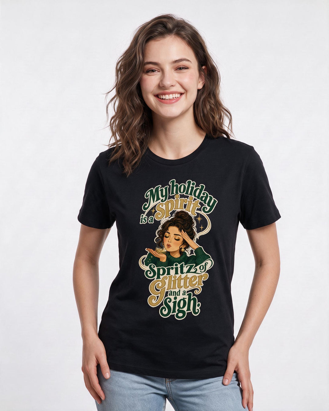 Christmas Black T-Shirt for Women – Holiday Theme Graphic Tee product image 1