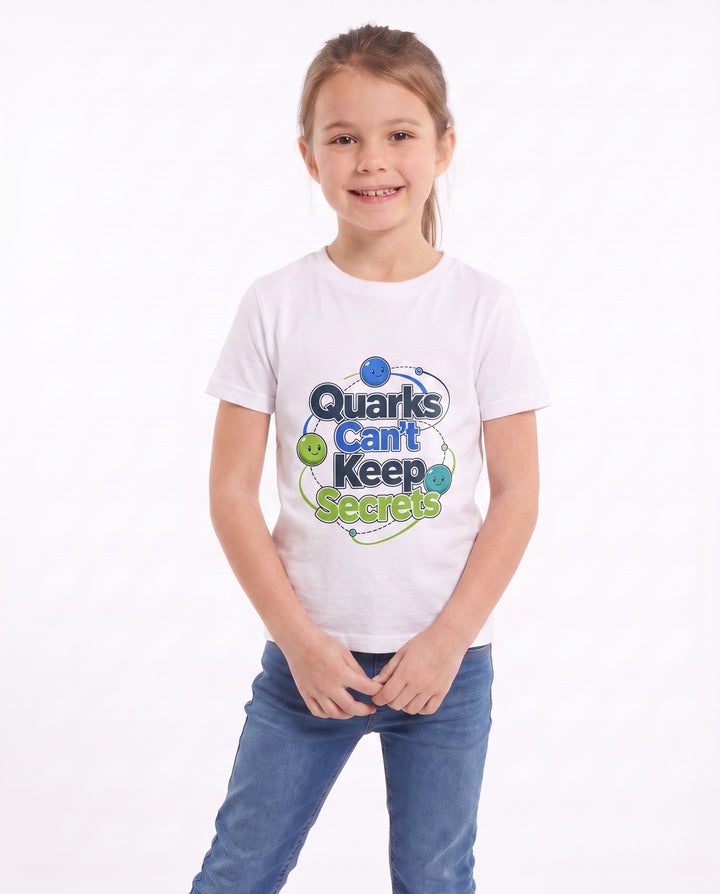 Quarks Can't Keep Secrets White T-Shirt mockup 3