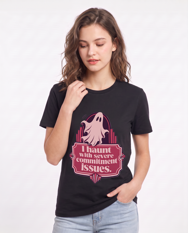 Halloween Women's Black T-Shirt - I haunt with severe commitment product image 3