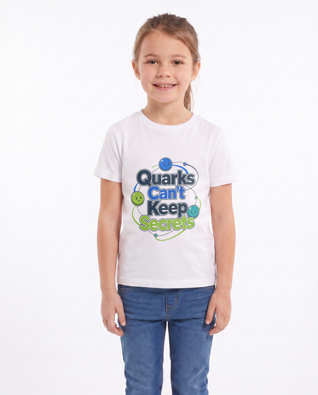 Quarks Can't Keep Secrets White T-Shirt mockup 1
