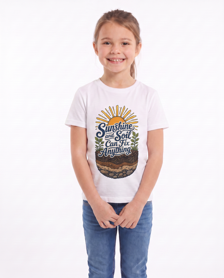 Sunshine And Soil Can Fix Anything White T-Shirt mockup 3