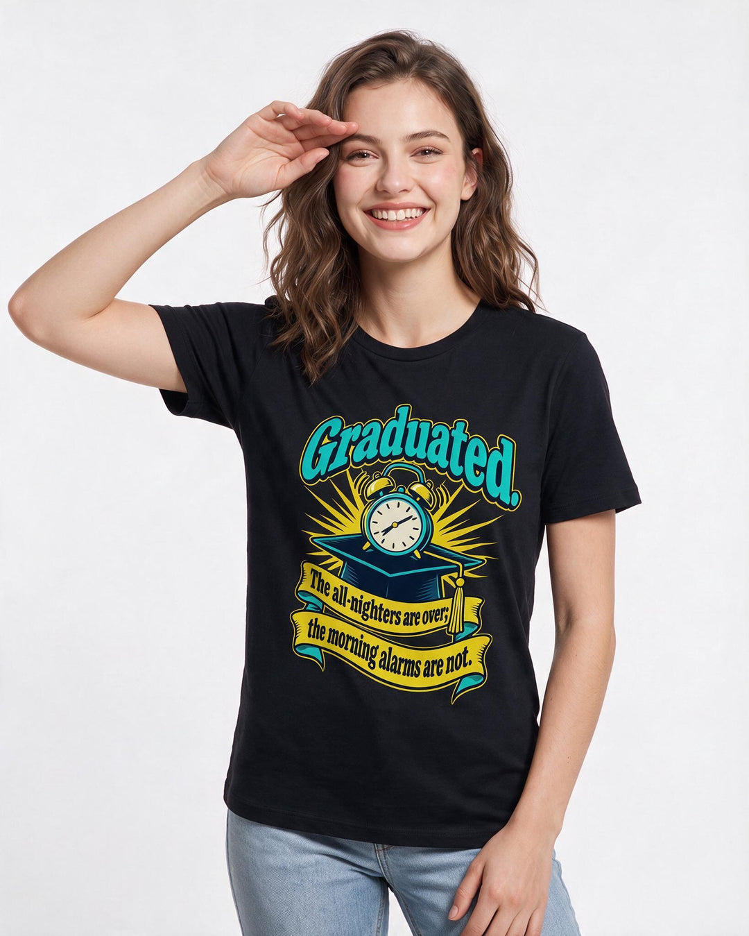 Graduation Black T-Shirt for Women – Everyday Expression Graphic Tee product image 1