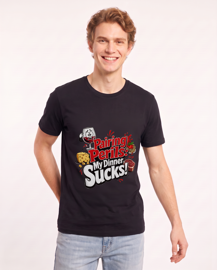 Pairing Perils: My Dinner Sucks! Men's Black T-Shirt product image 1