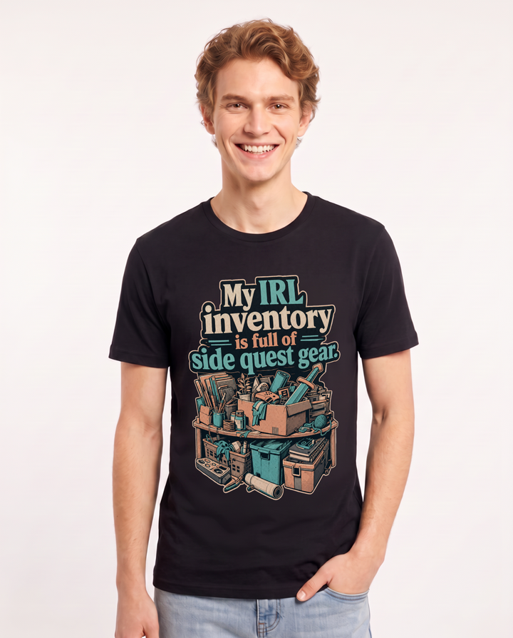 Funny Gaming Men's Black T-Shirt – My IRL inventory is full of side quest gear. product image 1