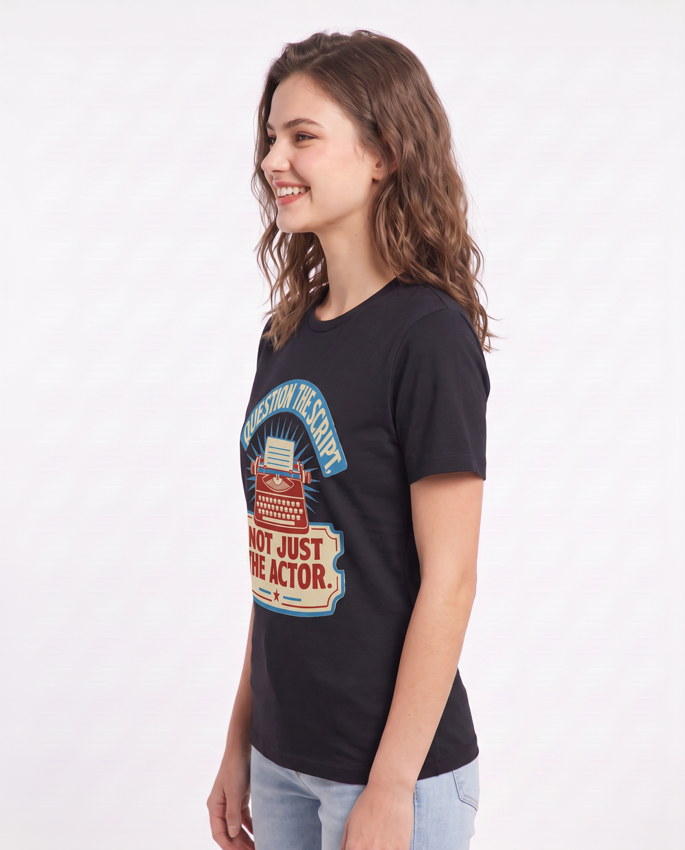 Graphic Women's Black T-Shirt - Question the script, not just the product image 2