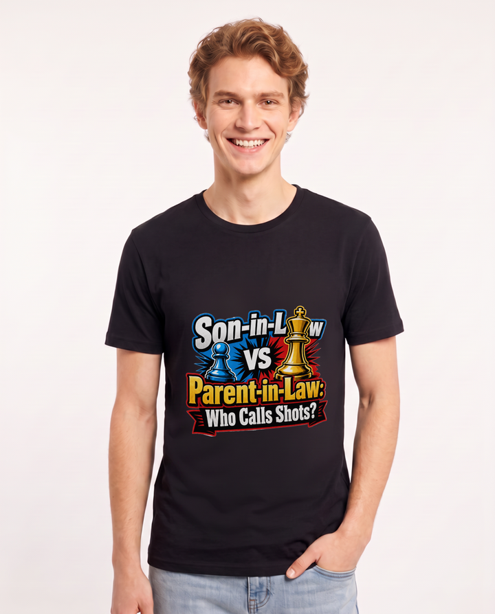 Son-in-Law vs Parent-in-Law: Who Calls Shots? Men's Black T-Shirt product image 2