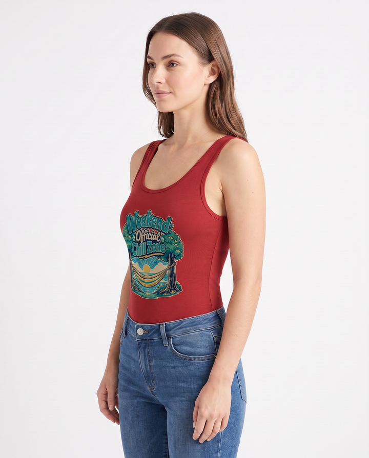 Weekend: Official Chill Zone Sleeveless Tank Bodysuit mockup 2
