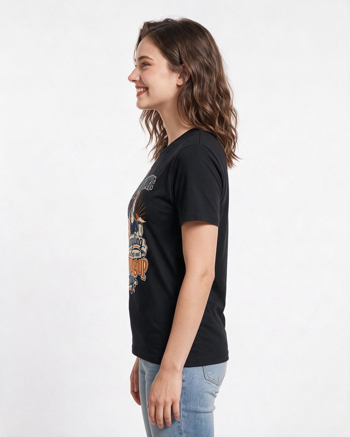 Patriotic Women's Black T-Shirt – My superpower: untangling the flags and showing up early. product image 2