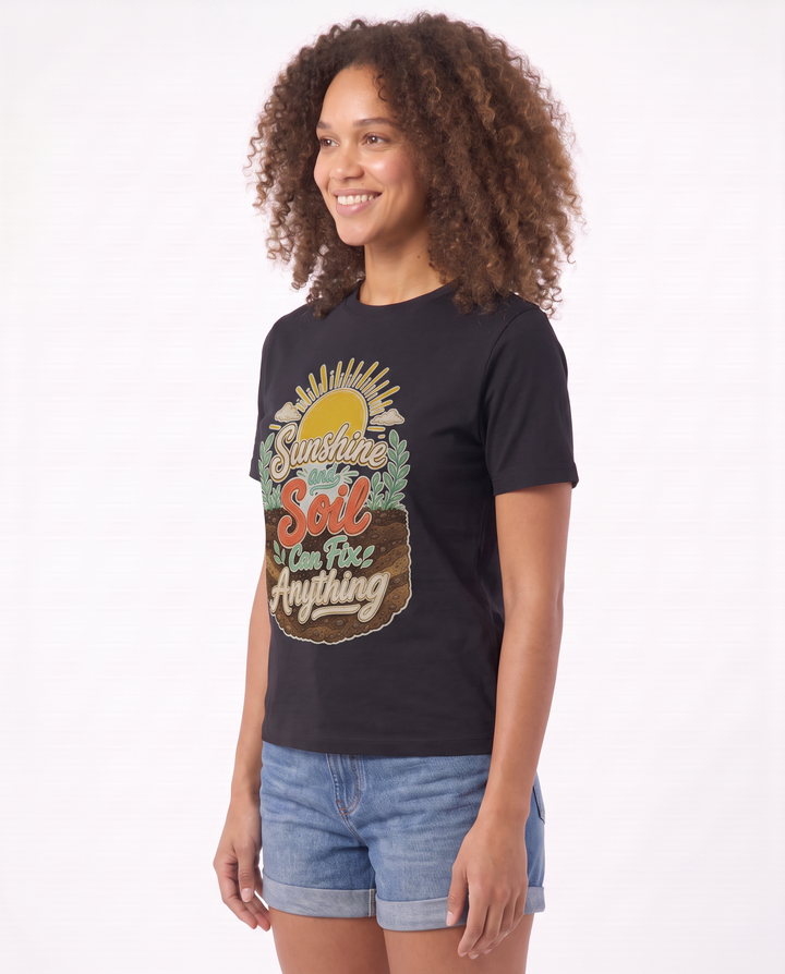 Sunshine And Soil Can Fix Anything Black T-Shirt mockup 2