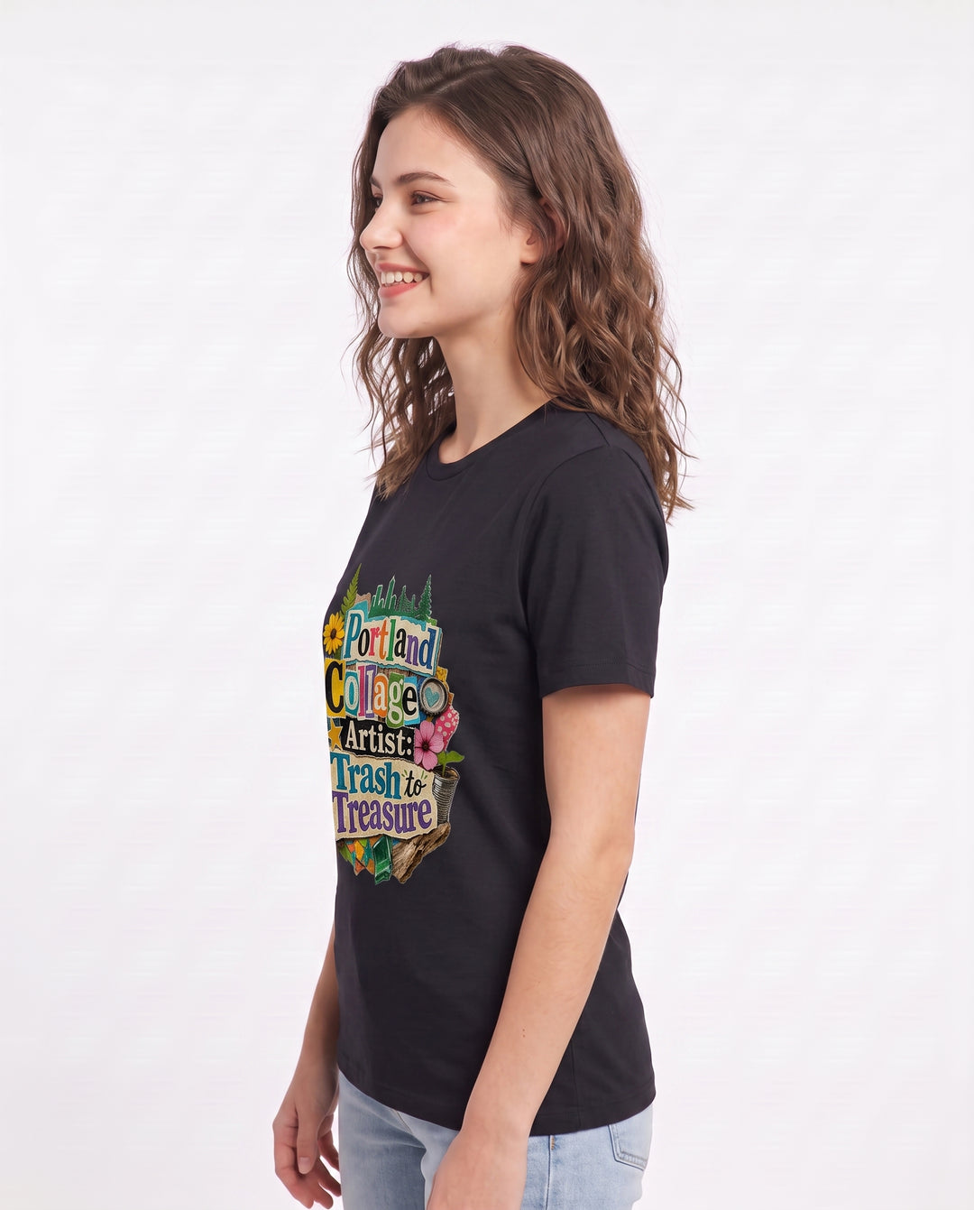 Portland Collage Artist: Trash to Treasure Women's Black T-Shirt product image 3