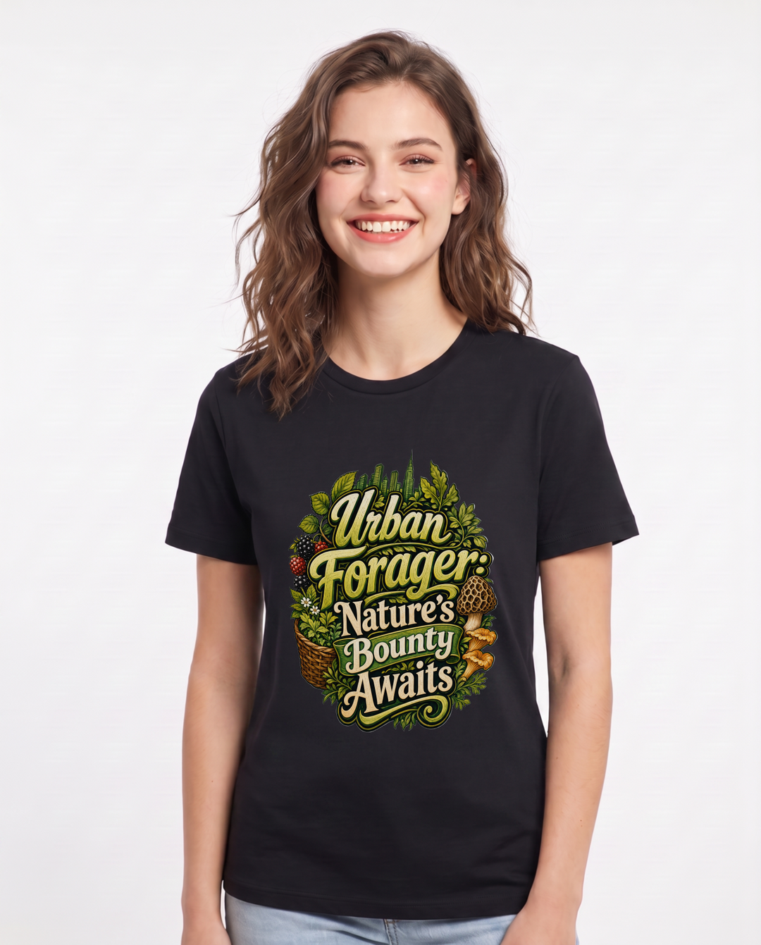Urban Forager: Nature's Bounty Awaits Women's Black T-Shirt product image 2